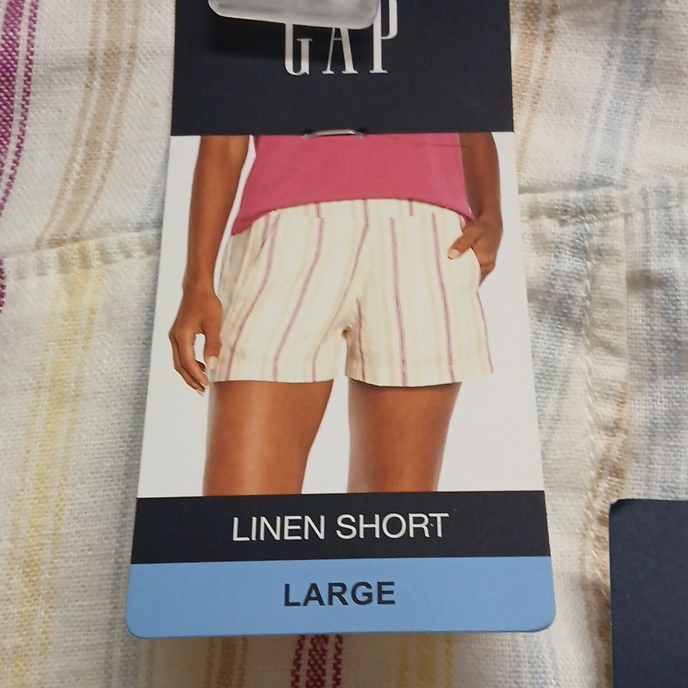 GAP Women's Striped Shorts Cream, Red, Blue And Yellow. Size S. NWT Linen Blend - Picture 3 of 11